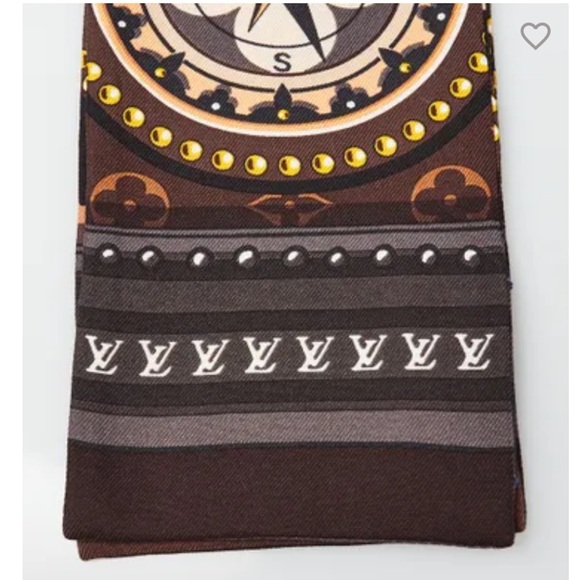 Louis Vuitton Silk Scarf Bandeau LV World Maroon New - Picture 15 of 15